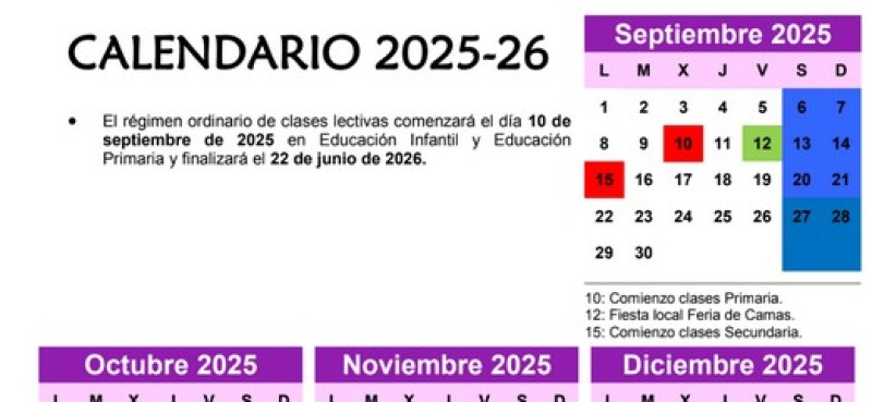 Publicado el calendario escolar 2025/2026